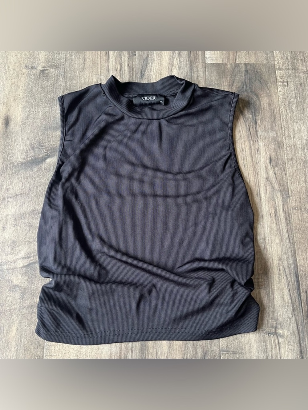 Cider Mock Neck Black Sleeveless Ruched Tank Top Women’s Size XL